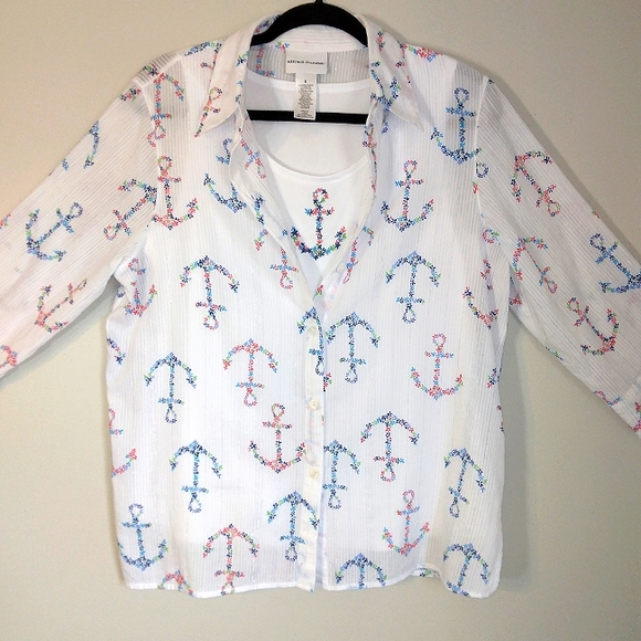 Alfred Dunner 100% Cotton Button Down with Attatched Tank Size Small - Picture 2 of 14